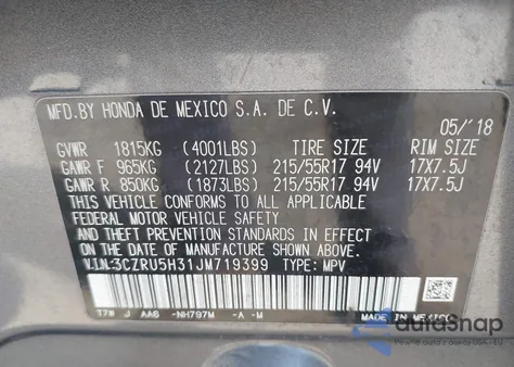2018 Honda Hr-V Lx from USA, damaged, VIN 3CZRU5H31JM719399